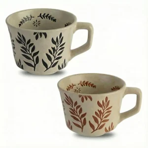 Ceramic Coffee Couple Mugs Set, 12 oz Coffee Mugs, Vintage Espresso Cups with Handles for Latte, Cappuccino, Espresso, Mocha, Hot Tea, Dishwasher & Microwave Safe for Couples Gifts Set of 2