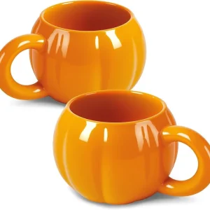 Orange Pumpkin Coffee Mugs Set of 2-17oz Orange Tea Mug with Handle | Microwave & Dishwasher Safe | Large Capacity & Wide Mouth | Cute Halloween & Fall Gift