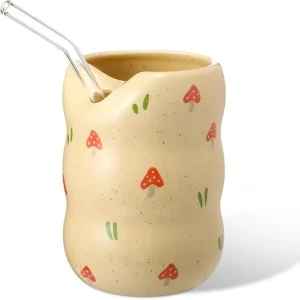 Ceramic Sip Mug 13.5oz Modern Coffee Cup Ceramic Coffee Mug with Sip Hole Elegant Pottery Cup with Timber Design for Kitchen Dining Tea Milk Birthday Gift for Women